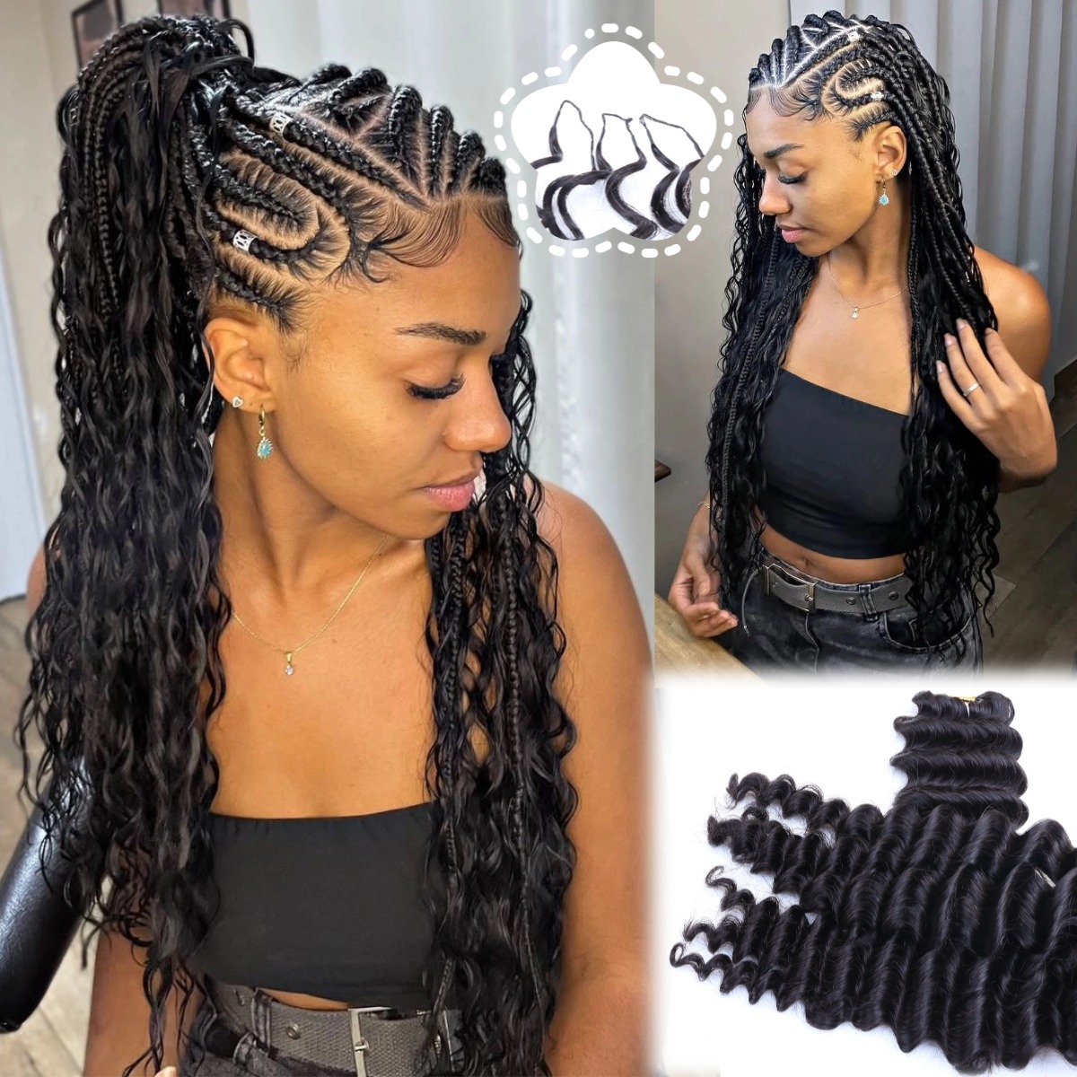 Hair Bundles - Ciocche di capelli umani naturali, neri,