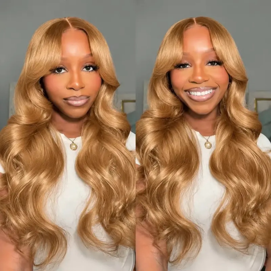 Hd Lace Frontal Wig Human Hair Pre Plucked - Parrucca bionda miele con onde naturali,